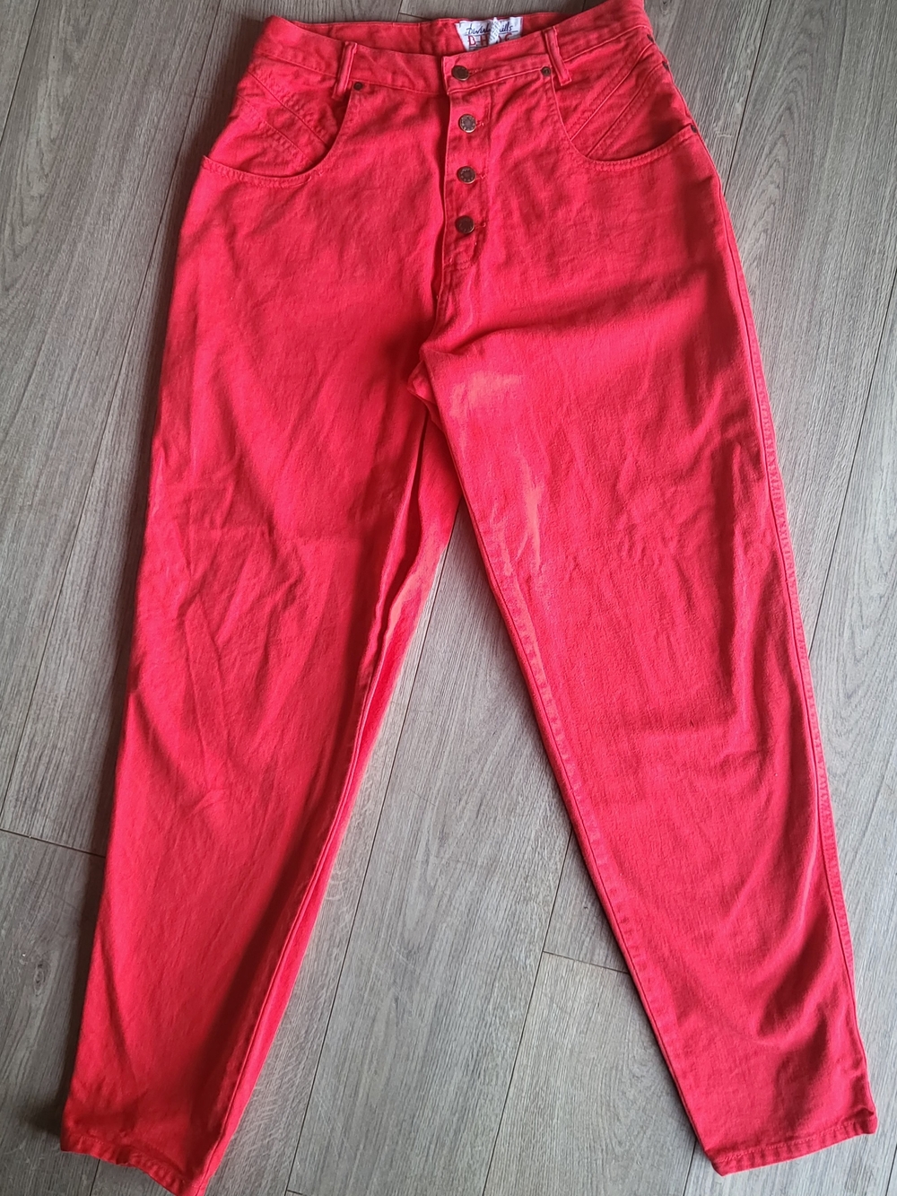 Vtg 80s Beverly Hills Denim Company Red High Waist Tapered Mom Jeans Sz13 (30"w)